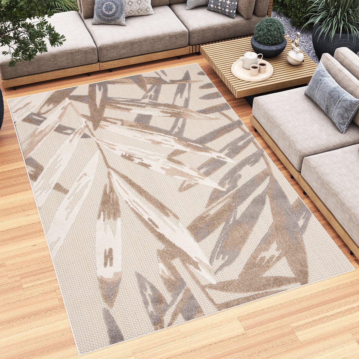 Tapiso Patio Buitenkleed Tuintapijt Outdoor Buiten Vloerkleed Maat- 200x300 Creme Bruin 2