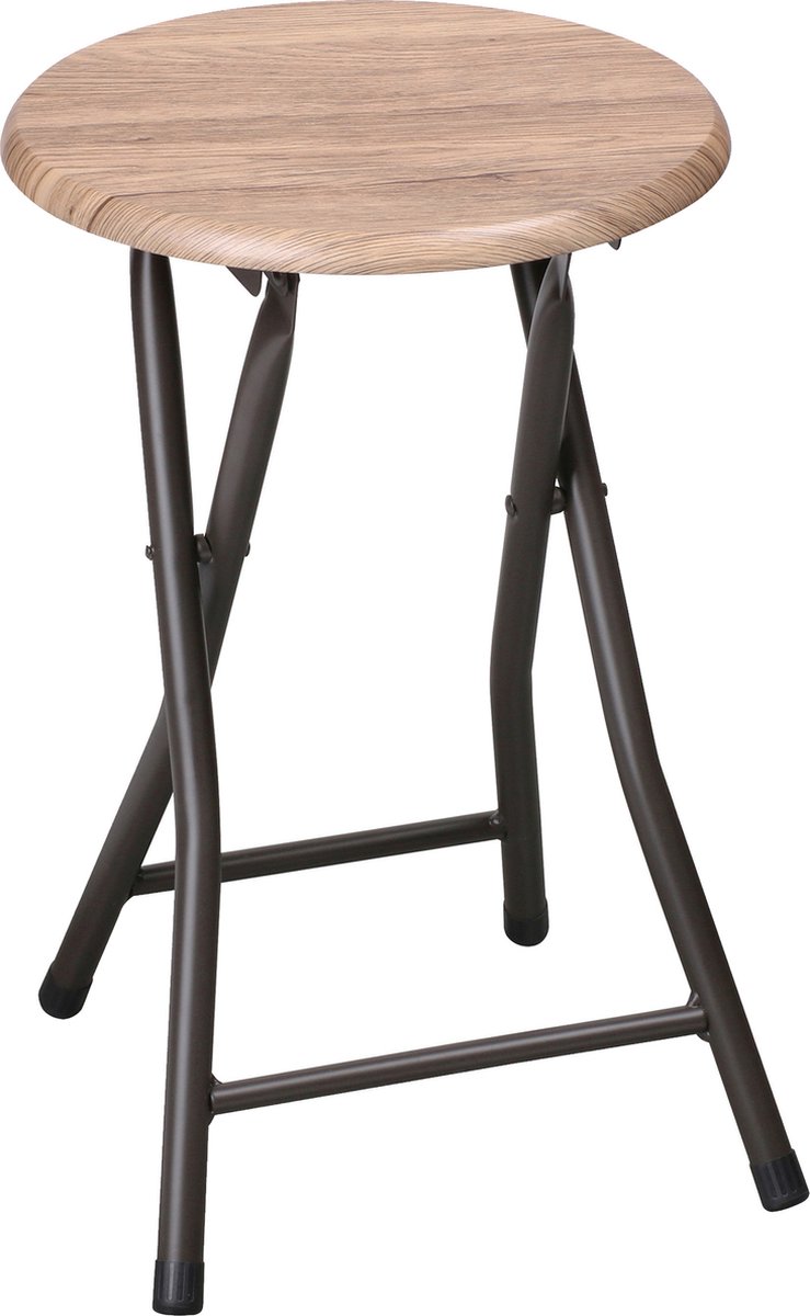 Urban Living Bijzet krukjes - zwart/beige - metaal/hout - D30 x H45 cm - opvouwbaar