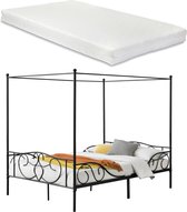 In And OutdoorMatch Metalen Hemelbed Dino - Met Bedbodem en Matras - 140x200 cm - Zwart - Stabiel Frame - Minimalistisch Design