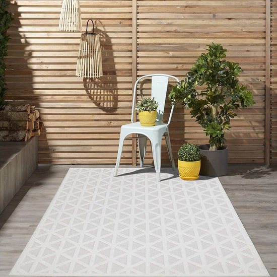 Flycarpets Caprenia Creme Buitenkleed - Vloerkleed Buiten - Laagpolig Tuinkleed, Tuintapijt, Buitentapijt - 80x250 cm