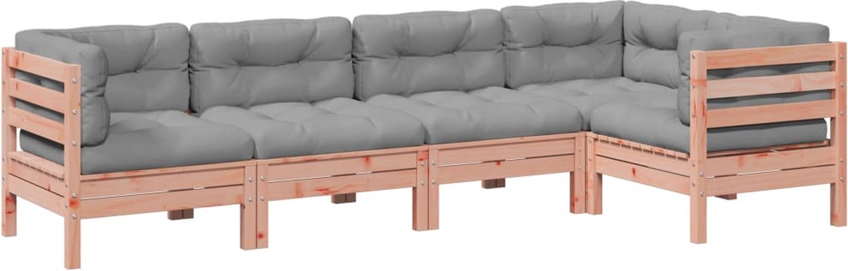 vidaXL 5-delige - Loungeset - met - kussens - massief - douglas - vurenhout grijs