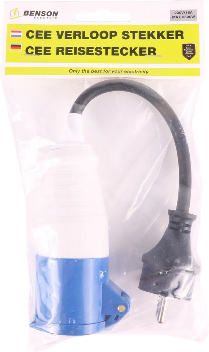 Benson Verloopkabel Schuko naar CEE - Spatwaterdicht - 395 mm - Neopreen - 230V — afbeelding 4