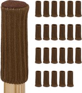 Relaxdays stoelpoot sokken set van 24 - ronde vloerbeschermers voor stoelen - stoelsokken - bruin