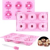 3 stuks mini-bundt-cakevormen siliconen met 1 olieborstel roze muffinvormpjes cakevorm ronde donutvorm cupcakevormen bakvorm diameter 7 cm herbruikbaar voor doe-het-zelf bakken dessert - 28 x 17