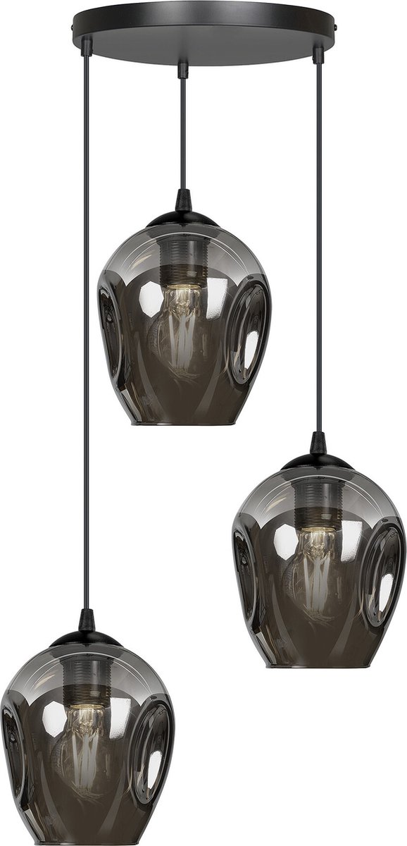 Emibig Nokia ronde 3L gerookt glas hanglamp 3x E27 - Perfecte sfeerverlichting voor elke ruimte