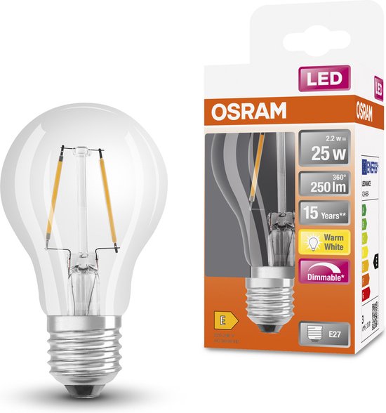 OSRAM 4058075211261 LED-lamp Energielabel E (A - G) E27 Peer 2.8 W = 25 W Warmwit (Ø x l) 60 mm x 105 mm 1 stuk(s)