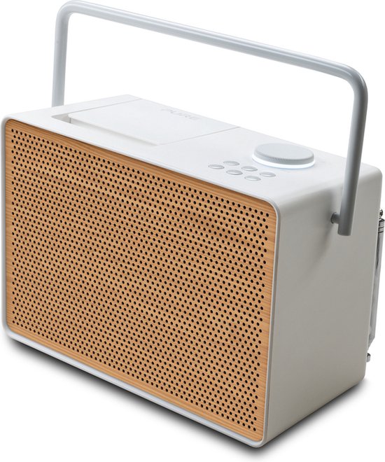 Pure Evoke Play - Wood Edition, système de musique polyvalent en Cotton White avec grille en bois de cerisier