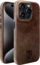 Rosso Elite Hoesje Geschikt voor Apple iPhone 15 Pro | Compatibel met MagSafe | Echt Leer Back Cover | Beschermhoes | Bruin