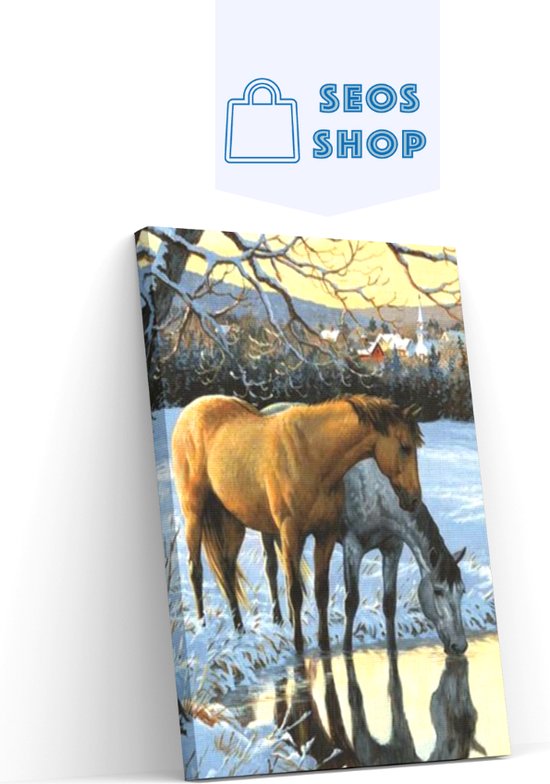 SEOS Shop ® Diamond Painting Volwassenen - Diamond Painting Kinderen - Diamond Painting Pakket Volledig - Paarden drinken water - 25x30cm