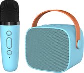 Woegel karaoke set A3 – met bluetooth, TF-kaart en stemvervormer – oplaadbare accu – draadloze micro – voor kinderen – blauw