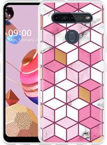 LG K51S Hoesje Pink-gold-white Marble - Designed by Cazy
