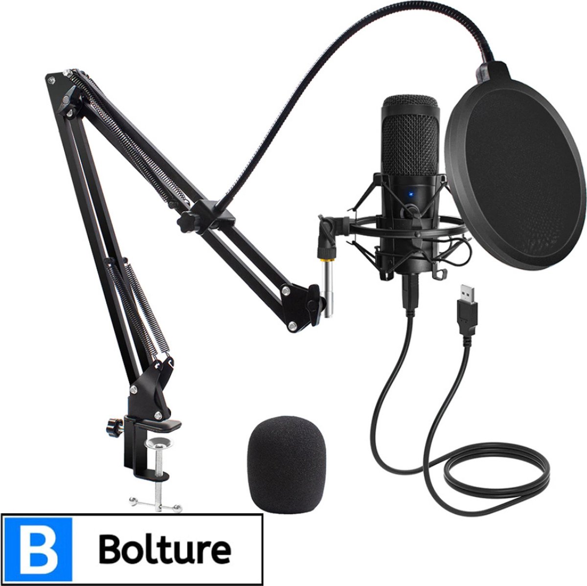Bolture Microfoon Arm Met Microfoon - Mic Standaard Met Popfilter - Mic Houder - Boom Stand - Podcast Starterset