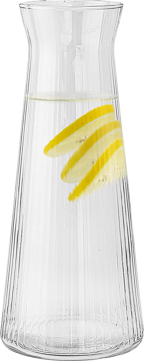 Versierde glazen waterkruik 1000 ml waterkaraf geribbeld glas karaf serveerkaraf 1L dispenser voor dranken sap water bloemenvaas knopvaas | Lyra Luminous