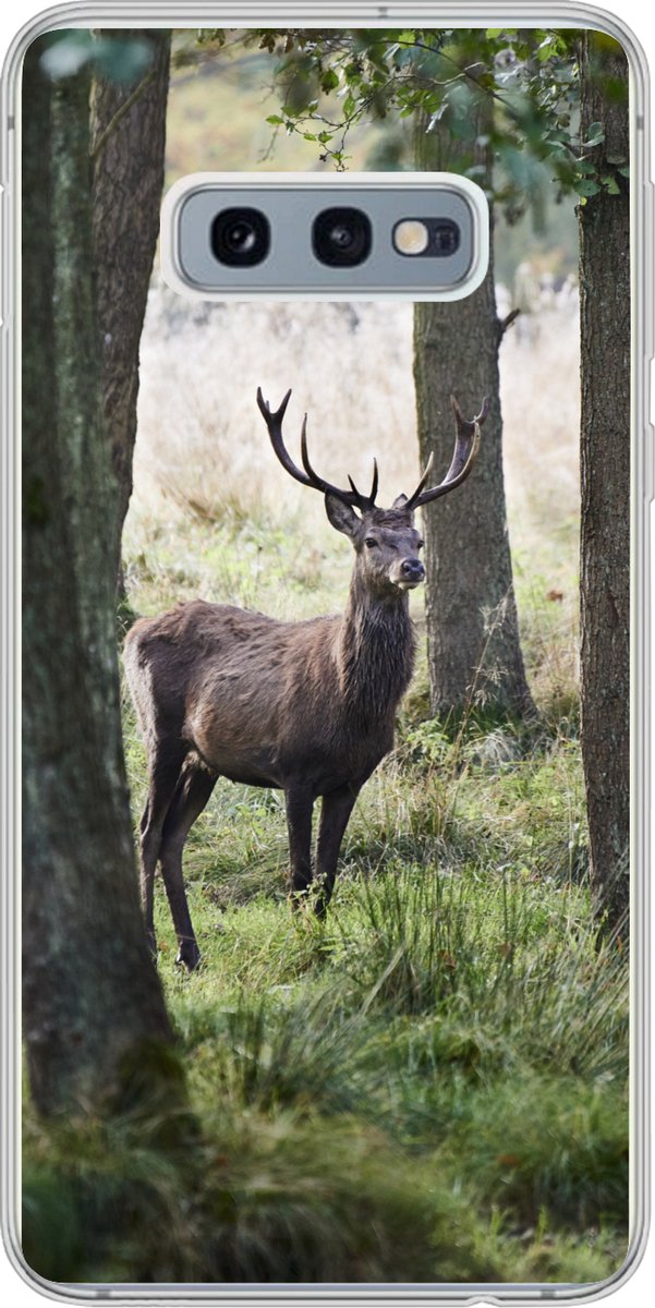 Telefoonhoesje Geschikt voor Samsung Galaxy S10e hoesje - Hert - Bomen - Gras - Siliconen Telefoonhoesje Telefoonhoesje