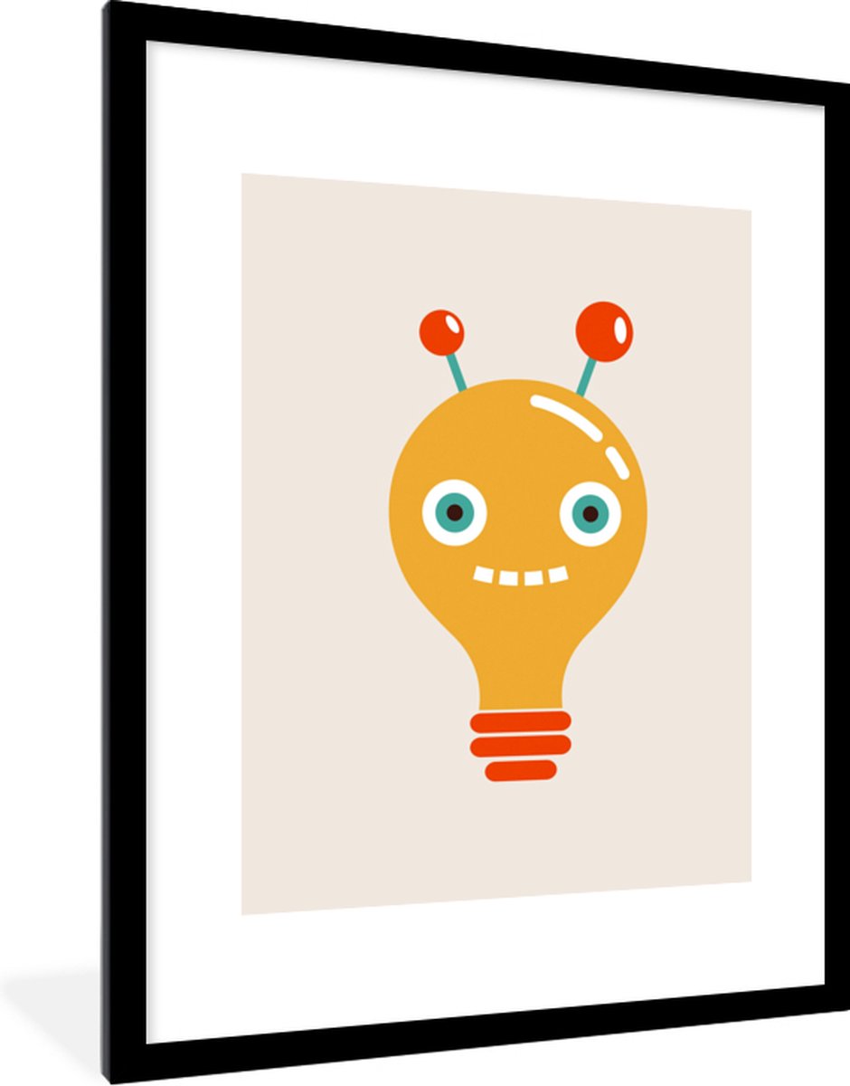Poster in lijst - Fotolijst 60x80 cm - Posters - Robot - Gloeilamp - Gezicht - Antenne - K
