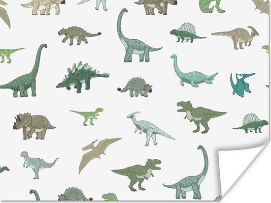 Affiche enfants - Peinture pour enfants - Décoration murale chambre d'enfant - Dinosaurus - Vert - Garçons - Marron - Enfant - Motifs - 120x90 cm - Affiche chambre d'enfant