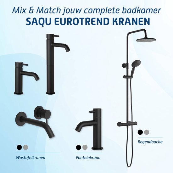 Saqu Eurotrend Fonteinkraan - Hoog Model - Toiletkraan - Koudwaterkraan - Mat Zwart