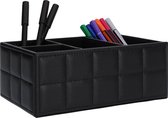 QUVIO Bureauorganizer - 4 vakken - PU Leer - Zwart - Pennenbakje - Pennenhouder - Opbergen - Desk organizer - Bureau accessoires - Opbergsysteem - 14 x 20,5 x 8 cm