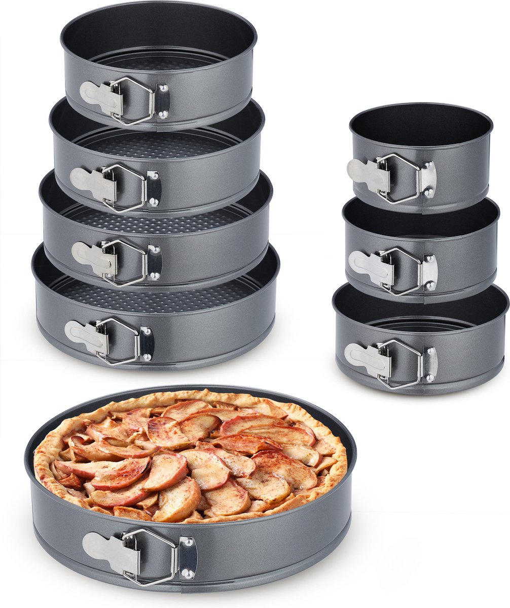Relaxdays springvorm - 8-delige set - bakvormen set - Ø 14-28 cm - taartvormen - antraciet