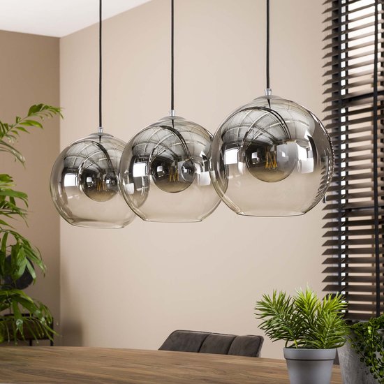 Hanglamp Bubble shaded | 95 cm | 3 lichts | rookglas | eettafel lamp |  eetkamer /... | bol.com