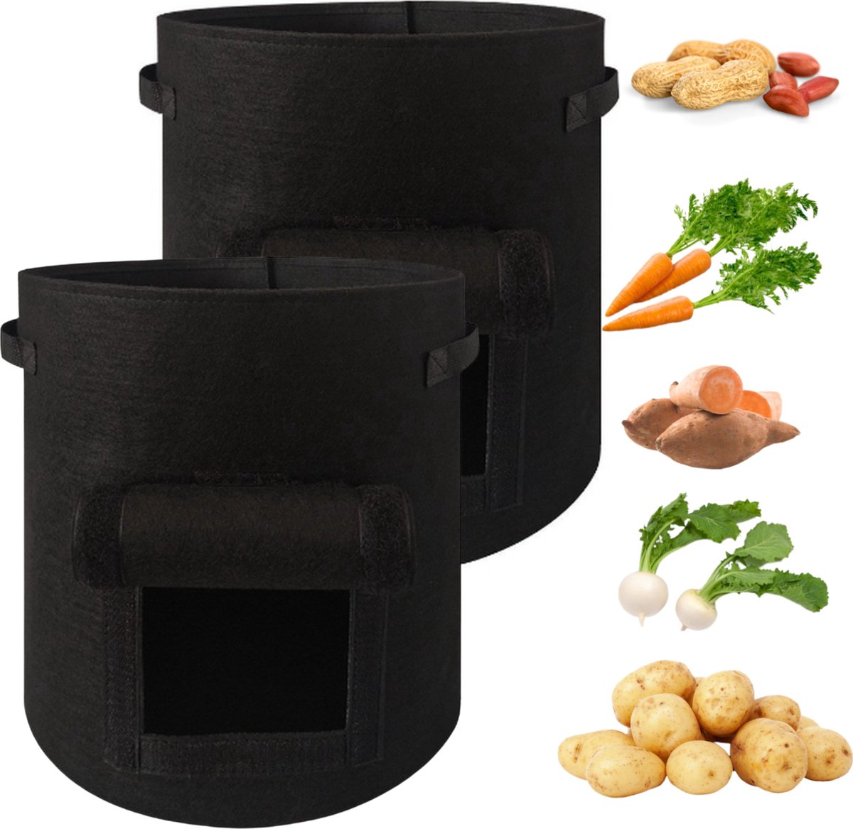 Set van 2 Kweekzakken Growbag Grow Bag - Zwart vilt - Large - Aardappels, Wortels, Uien , Planten - Groentenzak - Groeizak - Plantenzak