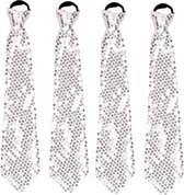 6x stuks zilveren pailletten stropdas 32 cm - Carnaval/verkleed/feest stropdassen