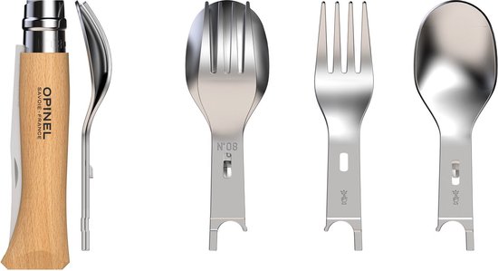 Couverts de voyage Opinel Picnic Plus - 4 pièces - inox/bois de hêtre - couteau de poche