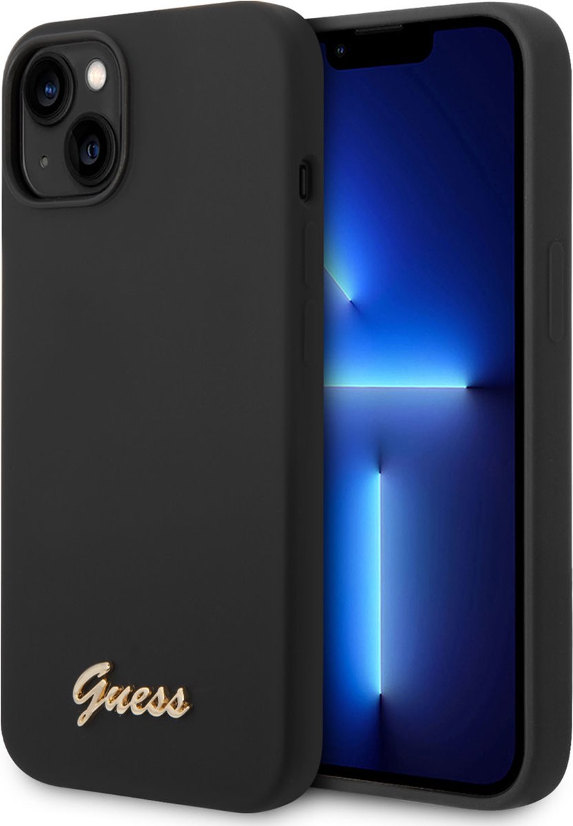 Guess Silicone Retro Back Case - Geschikt voor Apple iPhone 14 (6.1") - Zwart