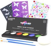 Paintaboo Schminkset op Waterbasis - Set met Penselen, Sponsje, Sjablonen & Glitters - Schmink Palet voor Kinderen - 6 Kleuren - Koningsdag
