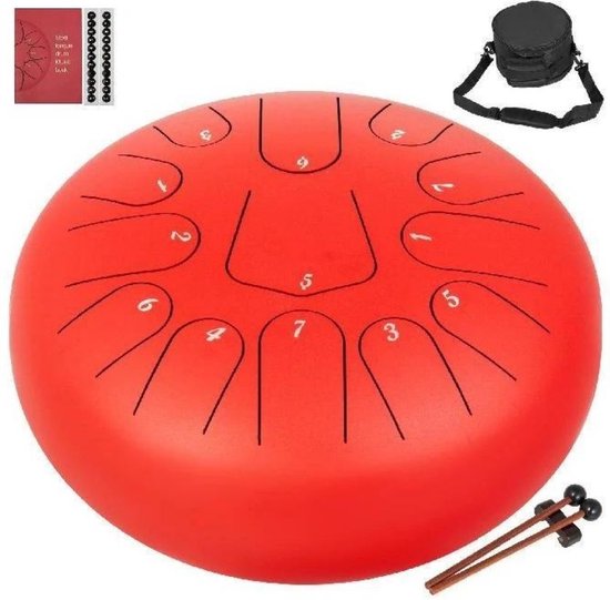 Amkoskr 12 Inches Staal Tong Drum C Sleutel 11 Notes, Percussie-Instrument, Stalen Tongtrommel Hand Pan Drum met Mallets/Trommel Draagtas, Bruin