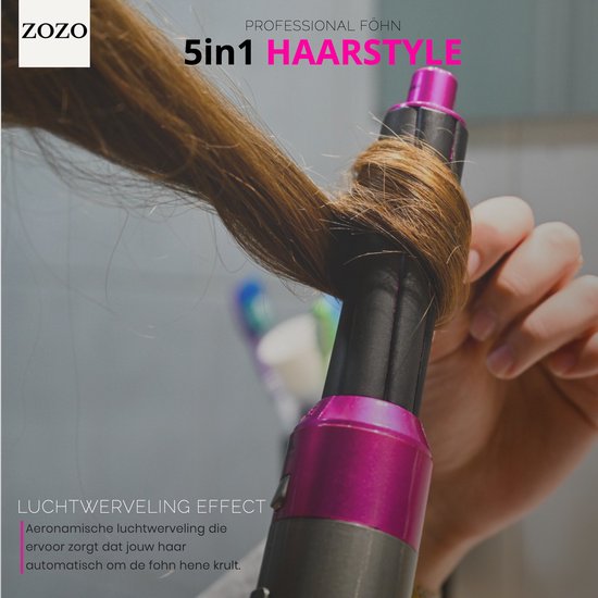 Zozo’s Airwrap - föhn borstel -5 in 1 Multi styler -5 opzet stukken - krultang – stijlborstel- hairwrap - Airstyler - multifunctioneel - Multi styler – haardroger – Airwrap krultang – optimaal volume.