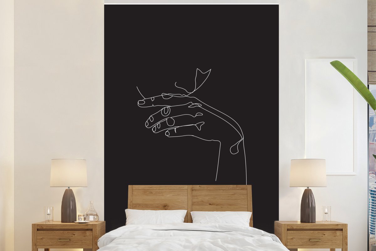 Behang - Fotobehang Lippen - Hand - Line art - Breedte 225 cm x hoogte 350 cm
