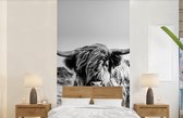 Behang - Fotobehang Koe - Schotse hooglander - Zwart - Wit - Dier - Natuur - Wild - Breedte 120 cm x hoogte 240 cm