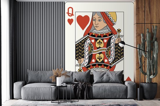 Papier peint photo peint Cartes à jouer - Illustration reine des coeurs carte à jouer largeur 190 cm x hauteur 260 cm - Tirage photo sur papier peint vinyl (disponible en 7 formats) - chambre/séjour/bureau