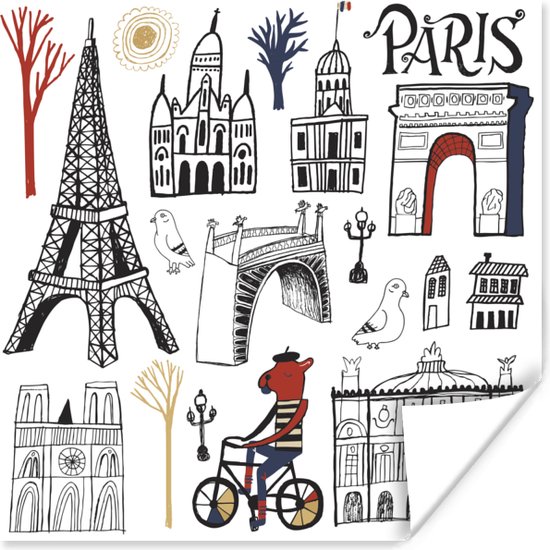 Une illustration artistique des sites touristiques de Paris poster 30x30 cm - Tirage photo sur Poster (décoration murale salon / chambre) / Poster Europe