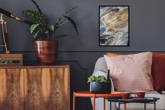 Cadre photo avec affiche - Marbre - Or - Aquarelle - Texture - Aspect marbre - 30x40 cm - Cadre pour affiche