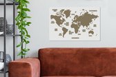 Canvas Wereldkaart - 60x40 - Wanddecoratie Wereldkaart - Topografie - Bruin