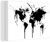 Canvas Wereldkaart - 30x20 - Wanddecoratie Wereldkaart - Inkt - Zwart - Wit - Kinderen - Jongens - Meisjes