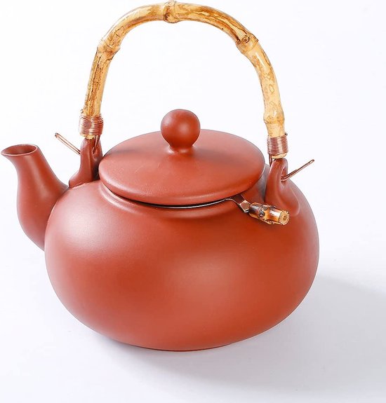 Urban Lifestyle Tone-theepot Terry - 1,0 l theepot van klei met bamboe handvat en stalen filter
