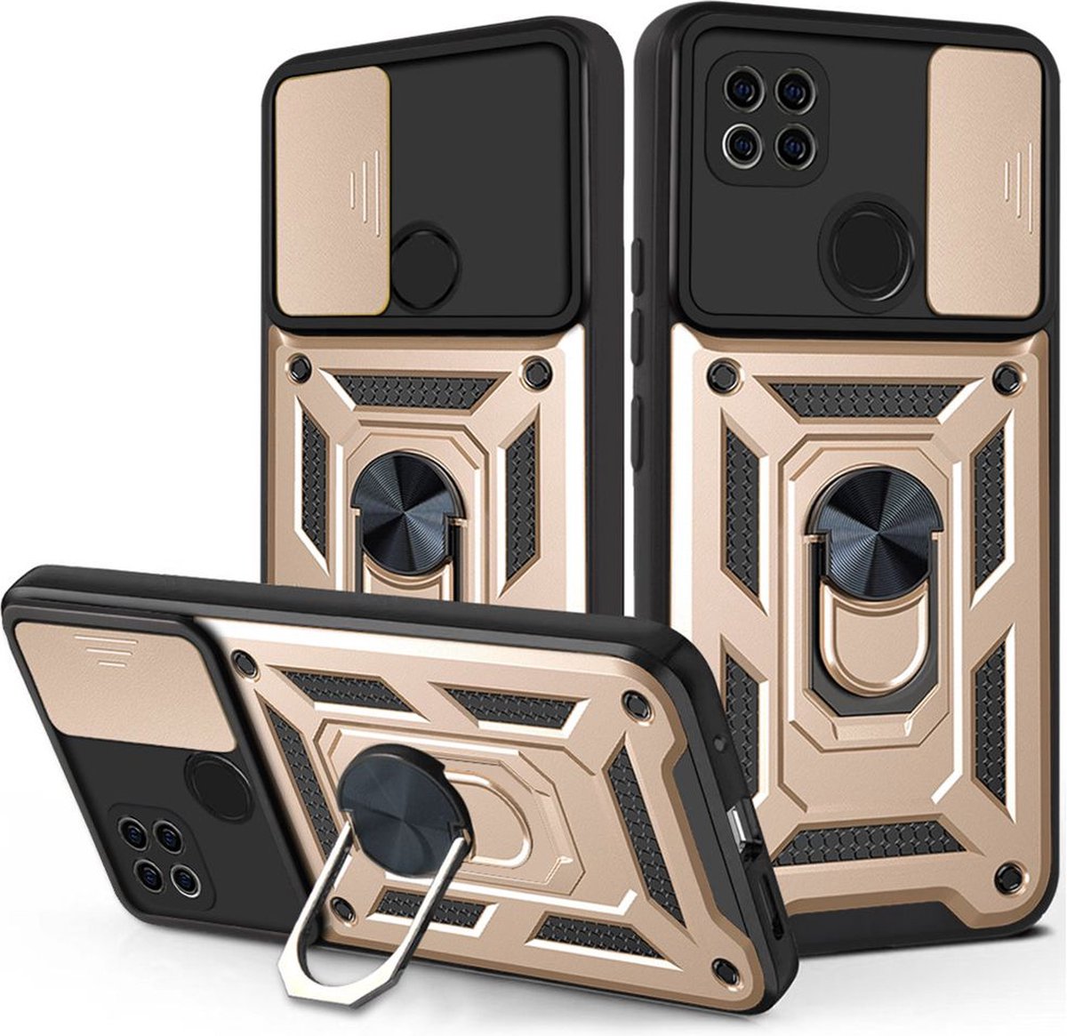 MobyDefend Hoesje - Geschikt voor Xiaomi Redmi 10A - Pantsercase Met Draaibare Ring - Goud