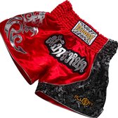 Fluory Muay Thai Short Kickboks Broek Rood Zilver maat XXL