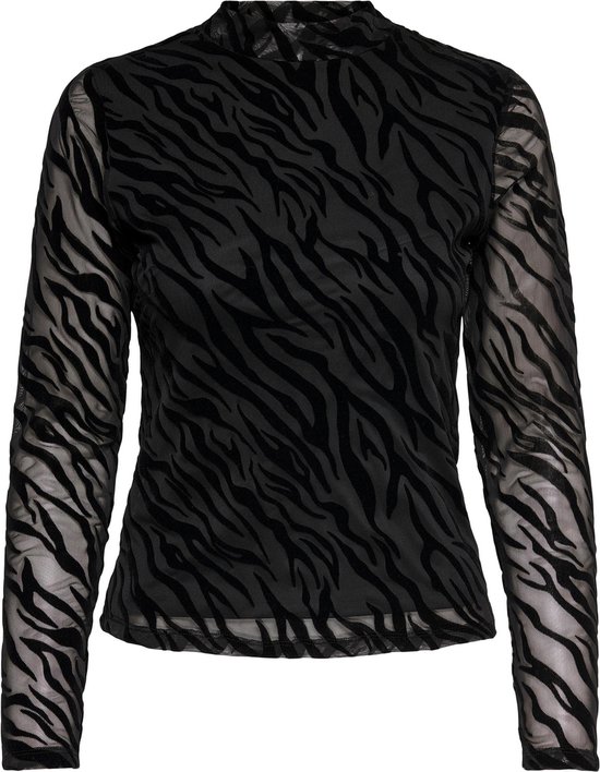 Only T-shirt Onlluni L/s Mesh Top Cs Jrs 15288100 Black/zebra Floc Dames Maat - M