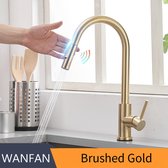 Wanfan Wastafel Kraan Goud - Smart Touch - Uittrekbaar - 2 opties voor wateruitvoer - RVS - Modern Design - Warm/Koud