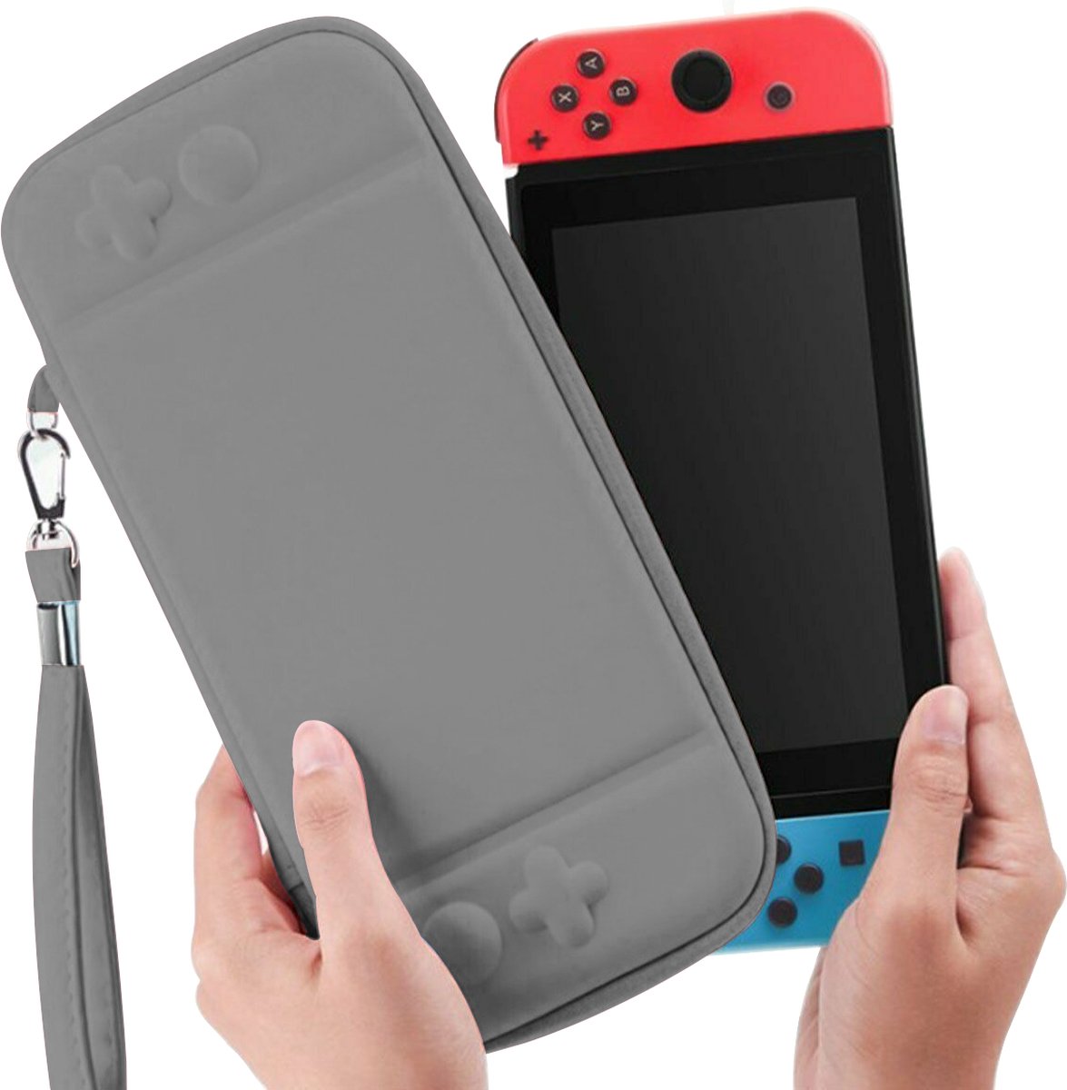 Yes In LAB - Beschermhoes geschikt voor Nintendo Switch/OLED met polsband - Grijs - Case - Opbergtas voor console en accessoires - Hoes - Hard Case - Cover