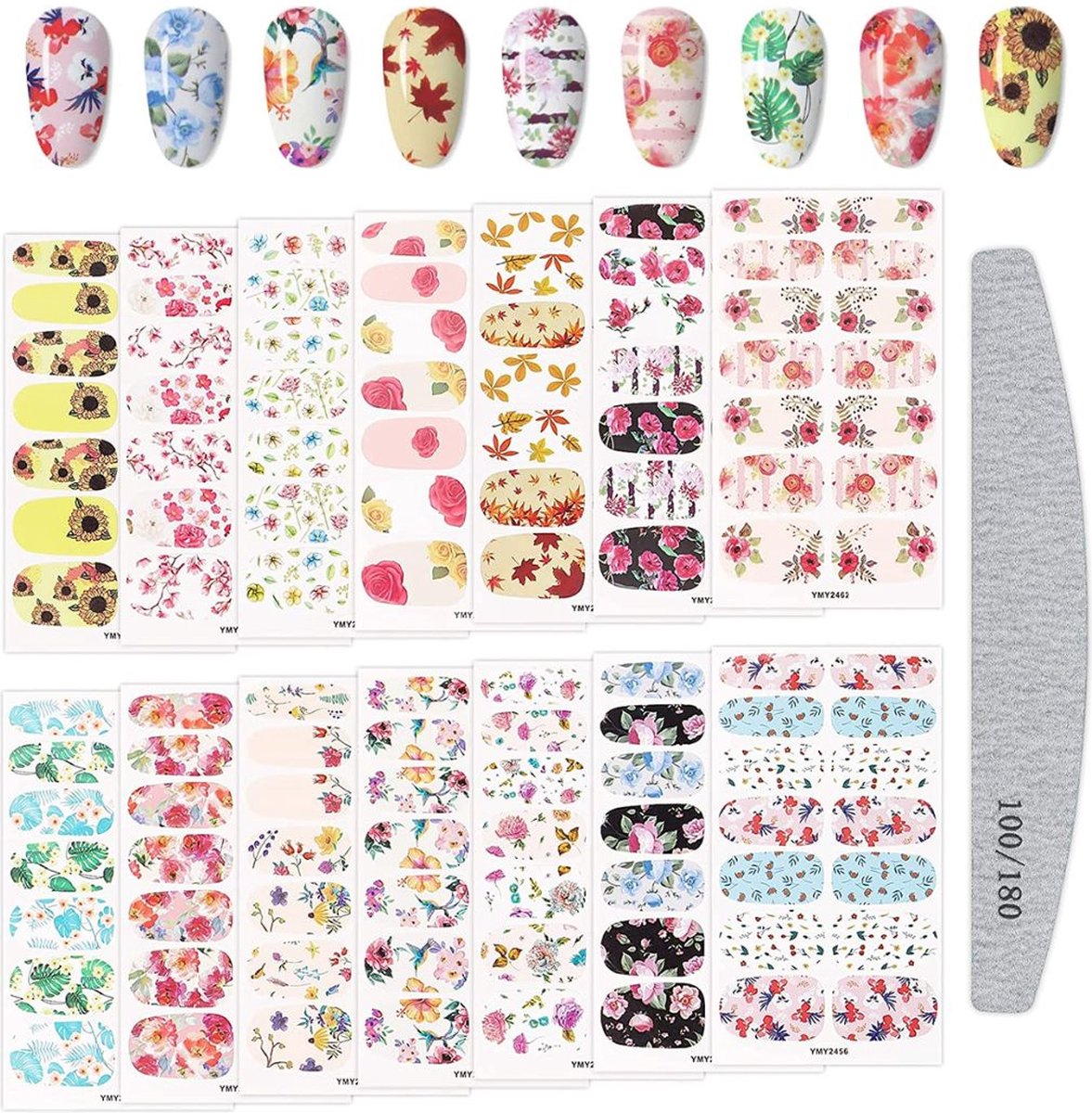 Goedkoopste GUAPÀ® Nagelstickers & Nail wraps - Nail Art - Nagel Folie - Diverse kleuren Nail Wrap - 14 Vellen Nagelstickers | Bloemen nagelstickers | Nagellak folie