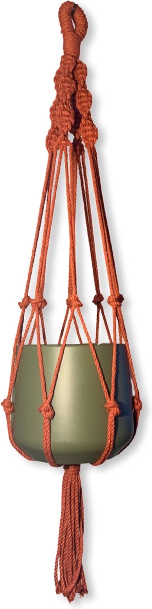 Plantenhanger 'Twisty' Rood/Roestbruin - 100 cm lang - Katoenkoord - Geschikt voor Pot met Diameter t/m 25 cm - Handgemaakt in ons Macramé Atelier - Prijs per Stuk - Let op: Exclusief Pot - Inclusief Verzendkosten