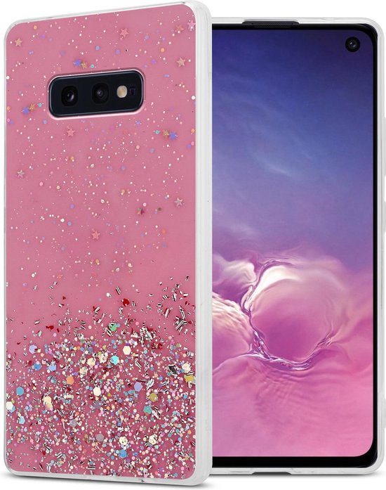 Cadorabo Hoesje geschikt voor Samsung Galaxy S10e in Roze met Glitter - Beschermhoes van flexibel TPU silicone met fonkelende glitters Case Cover Etui