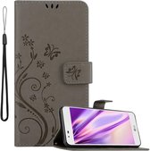 Cadorabo Hoesje geschikt voor LG K7 2016 in BLOEMEN GRIJS - Beschermhoes in bloemmotief met magnetische sluiting, standfunctie en kaartsleuven Book Case Cover Etui