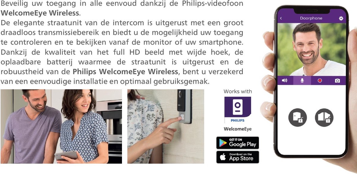 Sonnette vidéo Philips WelcomeEye Wireless sans fil - peut être connectée à  un smartphone