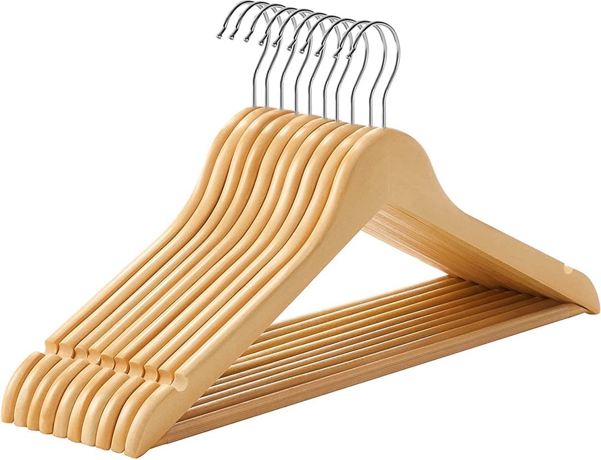 Houten kleerhanger - Set van 10 - Massief houten kleerhanger - Anti-slip